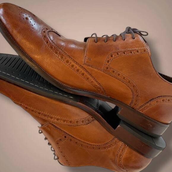 Men's 13M COLE HAN Tan Leather Modern Essentials Classic Wingtip Oxford, EUC - Picture 7 of 12